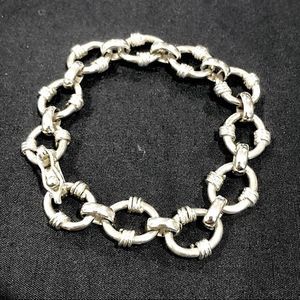 TAXCO Sterling Silver Rolo Link Bracelet With Decorative Striations